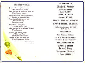 Charlie Renfrow's funeral card
